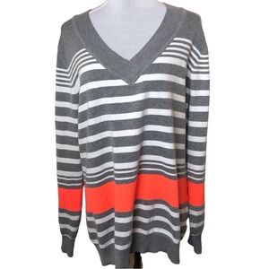 Poof Womens Sweater Tunic Top Long Sleeve VNeck Striped Gray Orange Plus Size 2X
